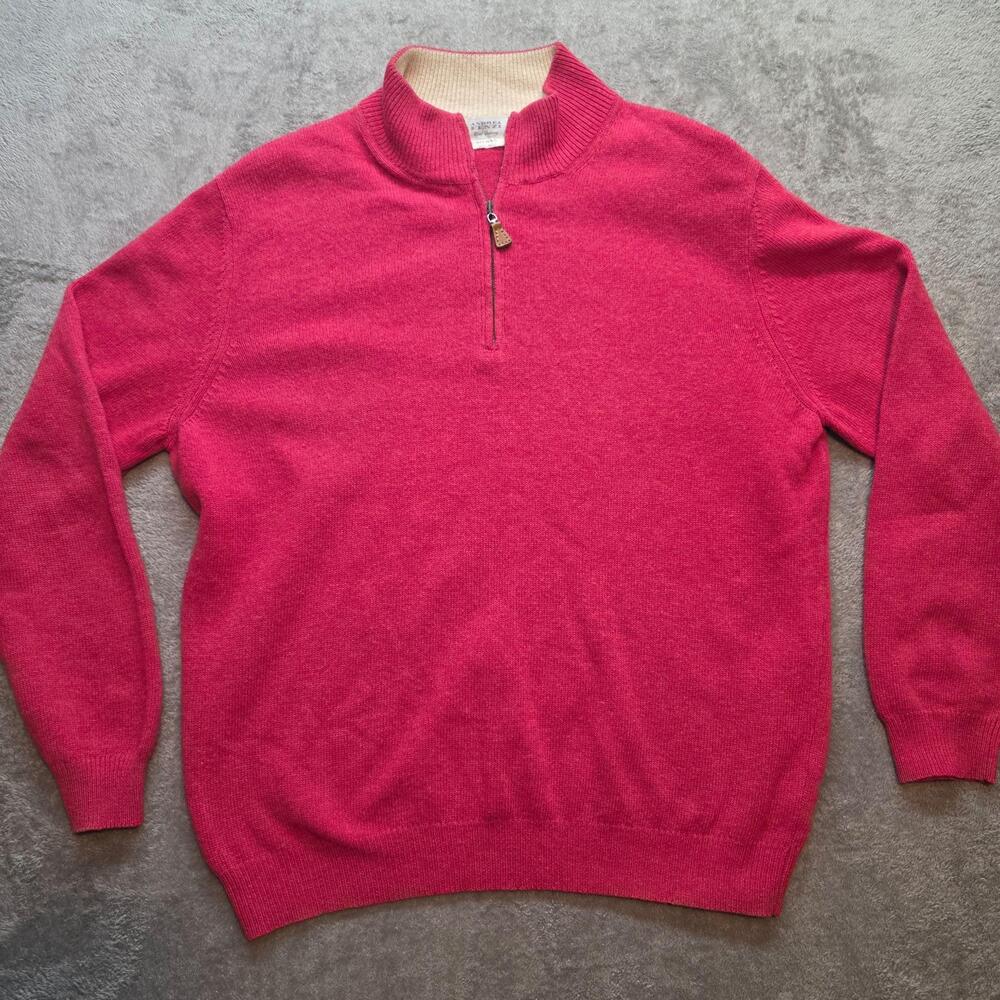 Andrea Fenzi Sweater Mens XL Pink 1/4 Zip Mock Neck 100% Wool Italy Pullover